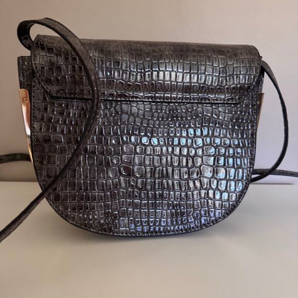 Dune London Edellie Grey Croc Front Flap Snap Detail Crossbody Bag - Picture 11 of 12